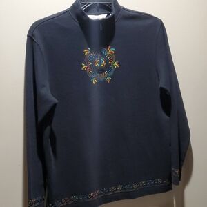 Bechamel Black Turtleneck Sweater with Colorful Embroidery